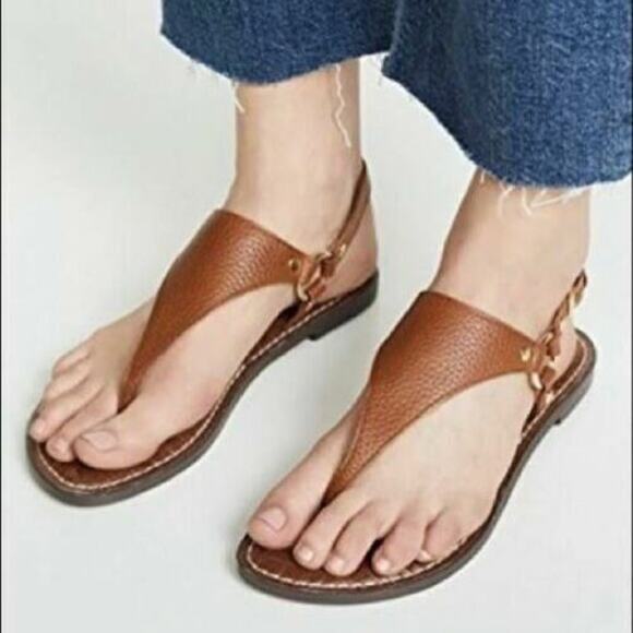 Sam Edelman Greta Leather T-Strap Flat Sandal Thong Ankle Strap Brown 8 - Picture 6 of 7